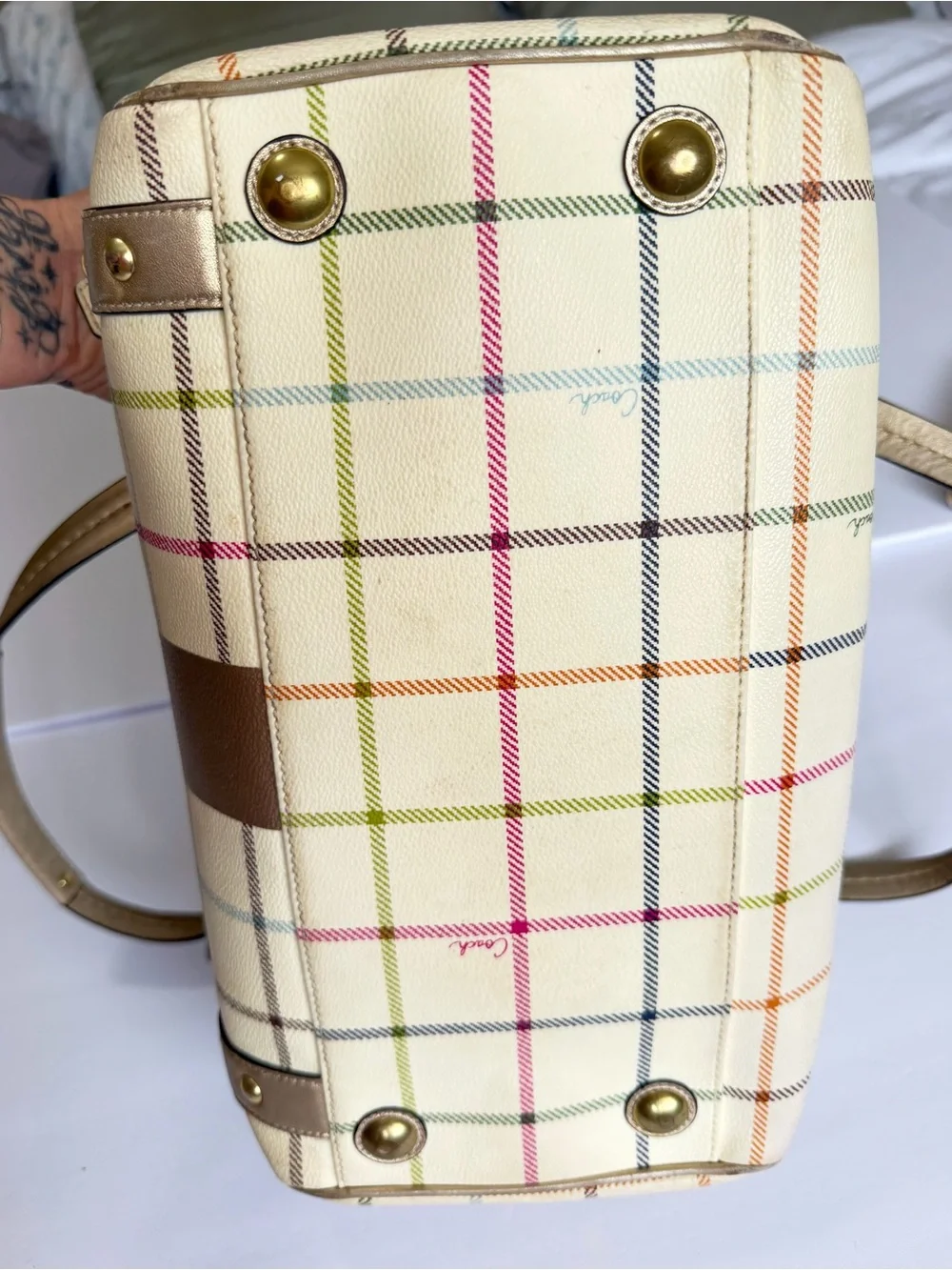 Vintage 2008 Coach 13040 Heritage Stripe Tattersall Plaid Satchel Wallet 3PC Set